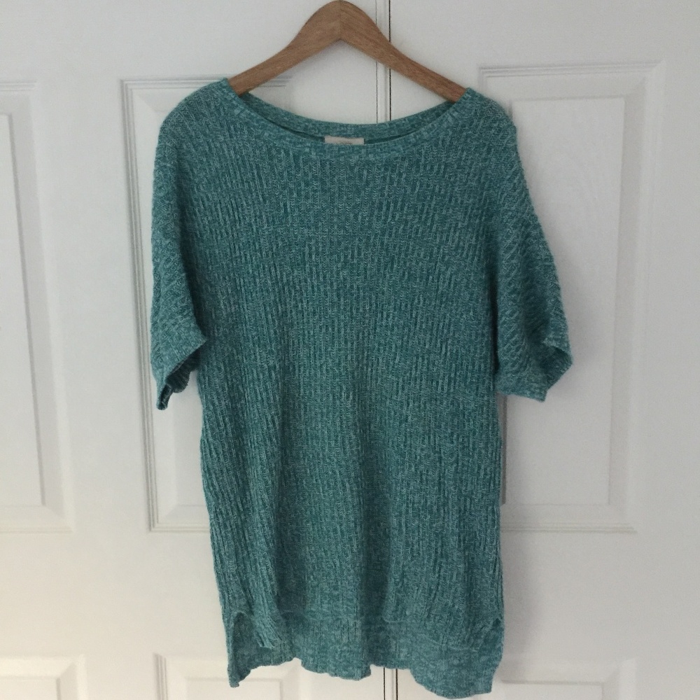 LOFT Short Sleeve Marled Green Sweater